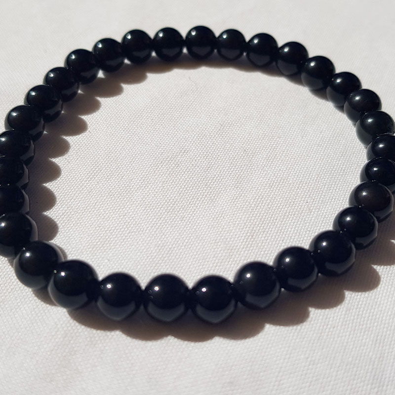 bracelet en perles rondes en obsidienne