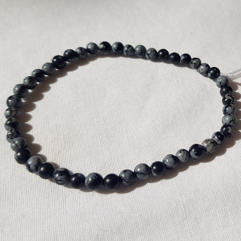 bracelet en perles ronde d'obsidienne neige